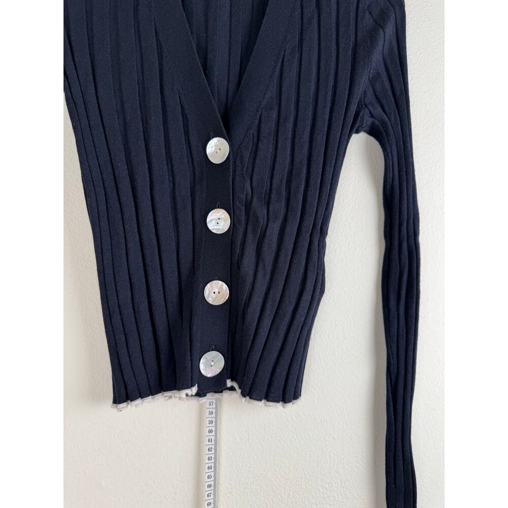 Madewell Tipped Merino Wool Silk Ribbed Cardigan Navy Medium - Picture 7 of 14